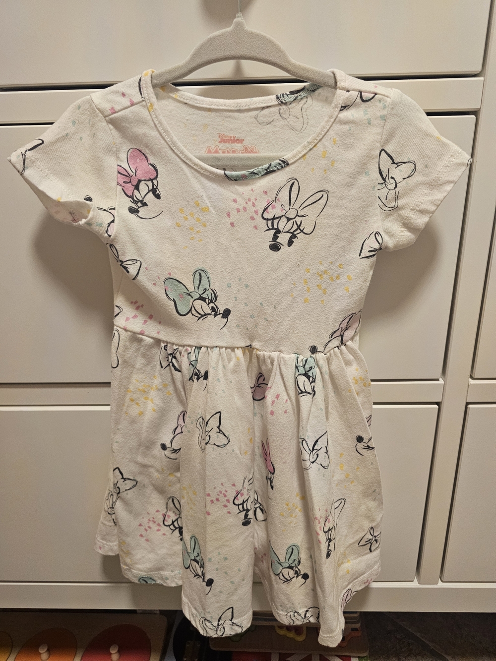 Girls' Minnie Mouse Bow Print Dress - White with Pink & Mint